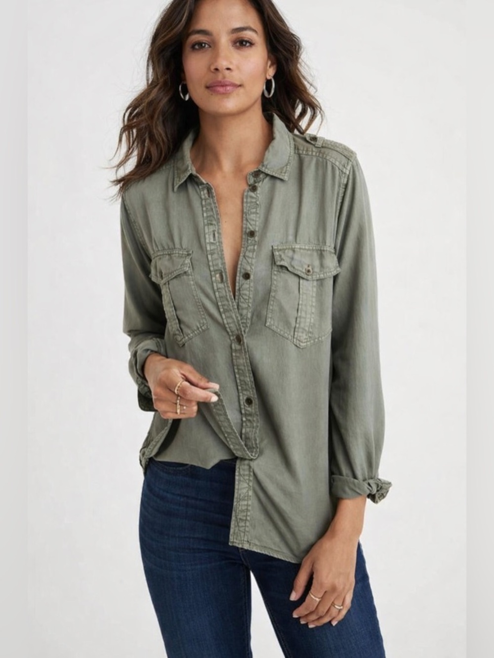 AE| Sage Green Boyfriend Button Up Shacket
